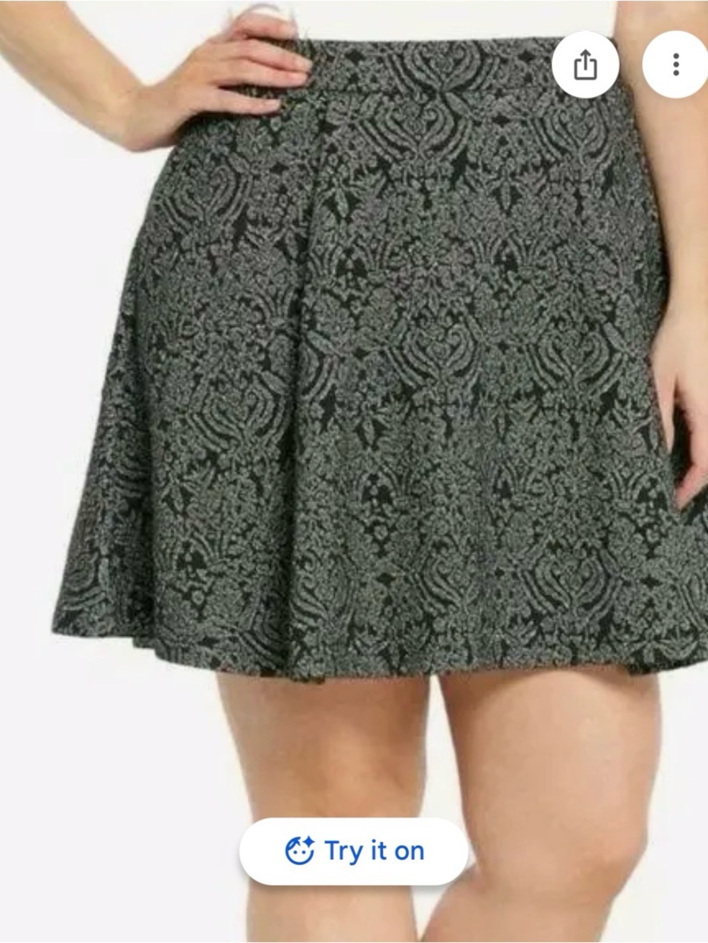 torrid Black and Gray Floral Lace-Print Skater Skirt